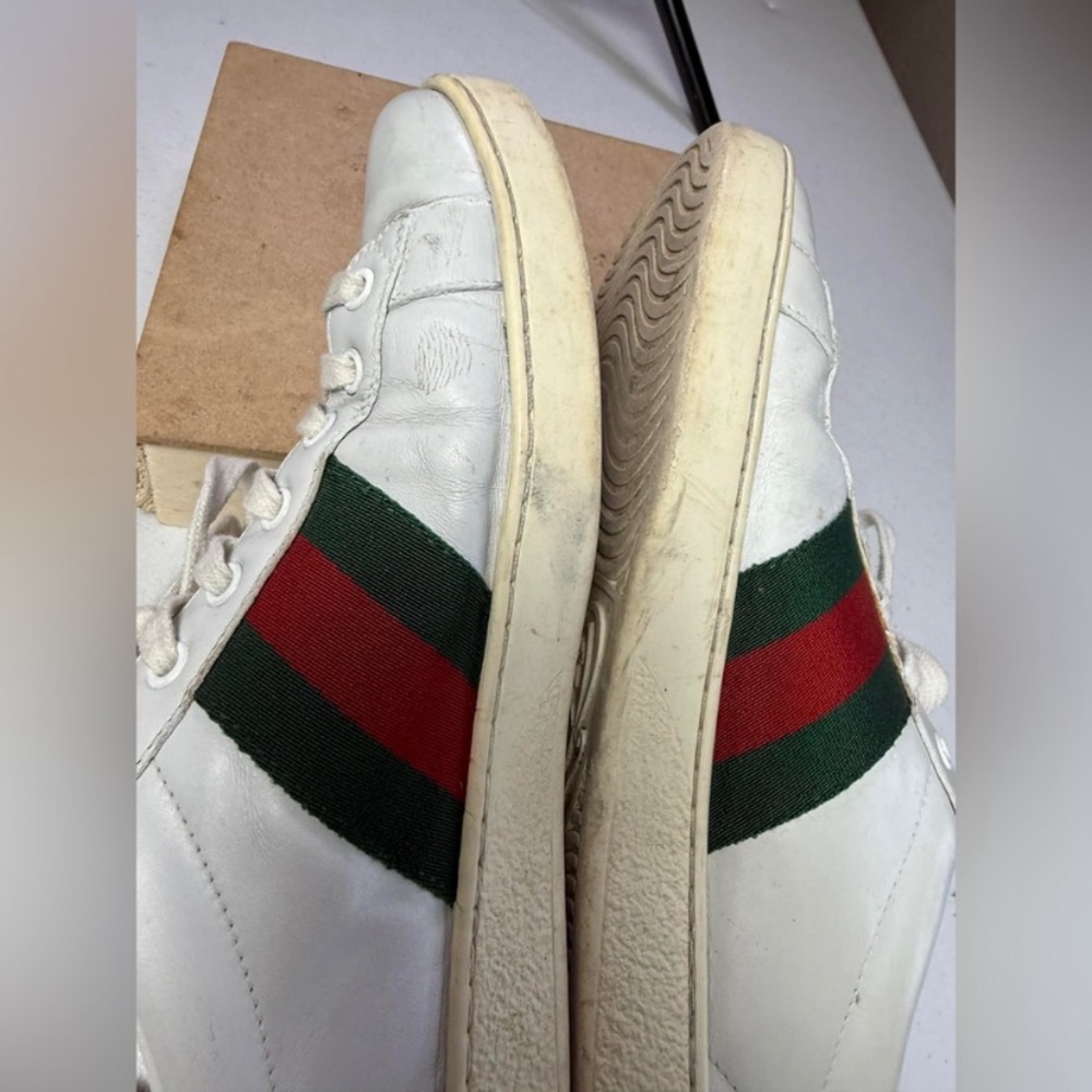 Mens Gucci Ace Embroidered Low Top Sneaker White Leather Snake Size 8 Used - Picture 12 of 16